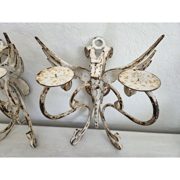 Vintage Wrought Iron Gothic Dragon Candelabra Wall Hanging Set - Picture 8 of 14